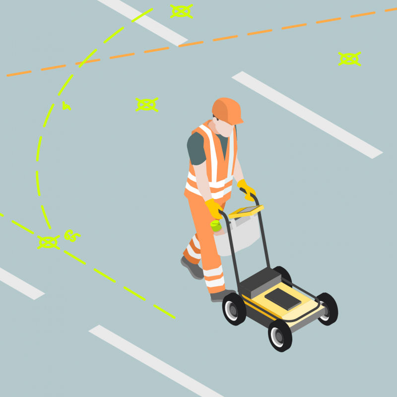 Détection de reseaux enterres avec un équipement de marquage au sol